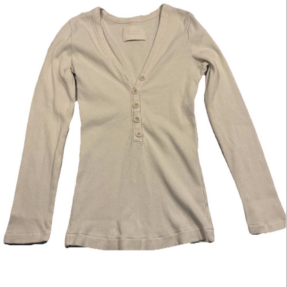 Citizens Of Humanity Women’s Long Sleeve Ribbed Henley Top Off White Size Xs
